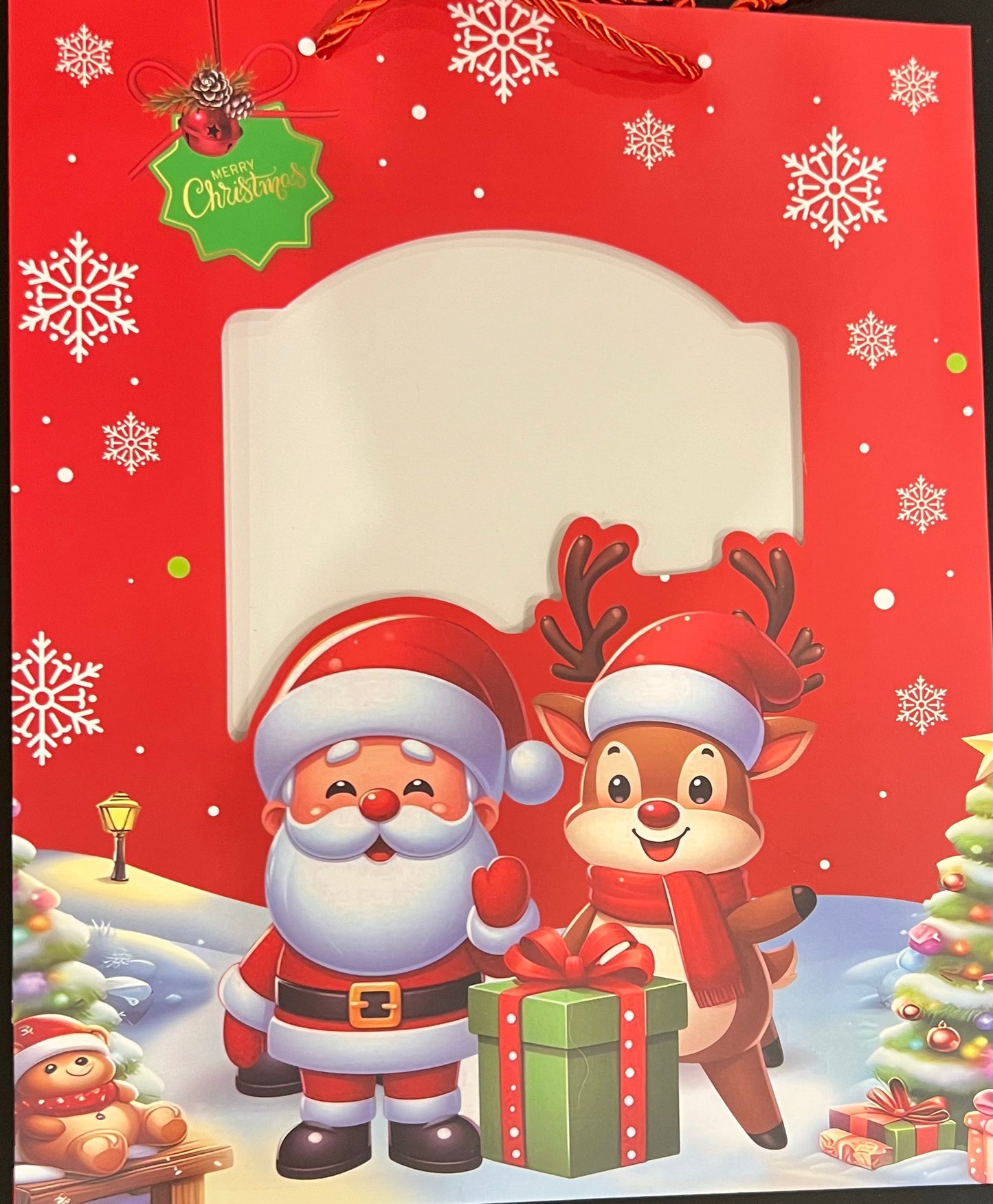 Christmas Gift Bags 33 cm* 26 cm -Treat Bags, Recyclable Kraft Paper Bags With Sante Claus, Snow Flake, Reindeer - Good For Merry Christmas Paper Bags, Holiday Treat Box And Party Favors