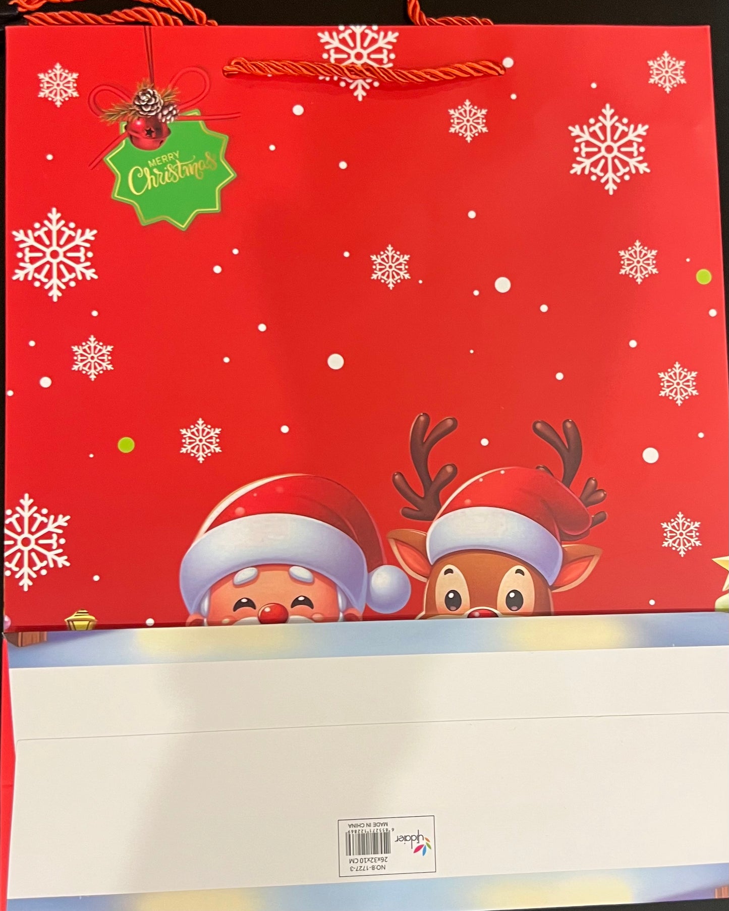 Christmas Gift Bags 33 cm* 26 cm -Treat Bags, Recyclable Kraft Paper Bags With Sante Claus, Snow Flake, Reindeer - Good For Merry Christmas Paper Bags, Holiday Treat Box And Party Favors