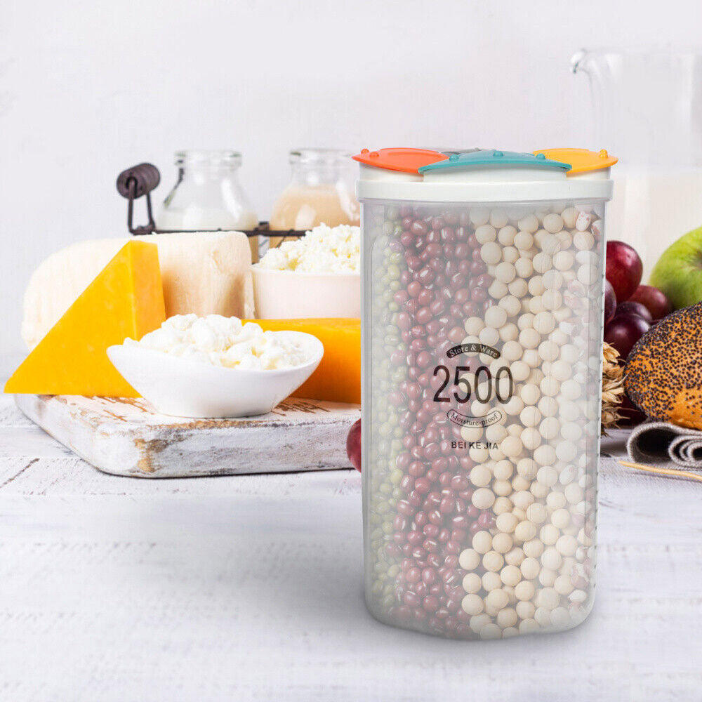 Clear Airtight Cereal Storage Food Container With Lids For Sesame Flour Dry Food 2500ml