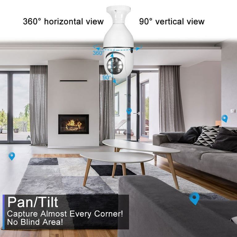 Home Security Camera Wireless WIFI Outdoor Surveillance Camera with Light Bulb 1080 HD Motion Detection 360 Degree Wide Angle
