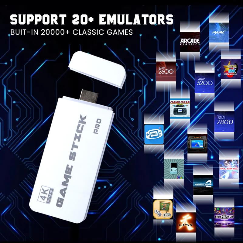 20,000+ Retro Game Stick, Plug and Play Video Games Console 26 Emulators, 4K HDMI Output, Premium Competitive Dual Controllers