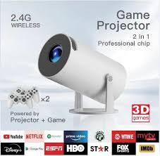 4K Projector with Gaming Console 2 in 1 Gaming Projector 64GB Retro 10000 Classic Game 1080P Portable Smart Projector WiFi 6 BT Compatible With Android iOS TV Box HDMI USB PS4 Game Controller