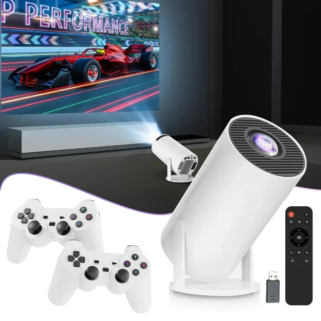 4K Projector with Gaming Console 2 in 1 Gaming Projector 64GB Retro 10000 Classic Game 1080P Portable Smart Projector WiFi 6 BT Compatible With Android iOS TV Box HDMI USB PS4 Game Controller