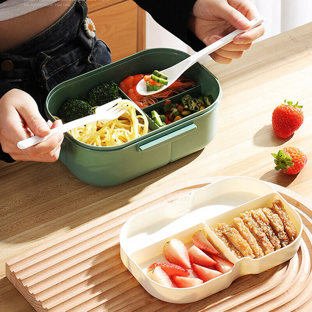 Adult Lunch Box 1200ML Double Layer Lunch Box With Spoon & Fork High Capacity Food Containers