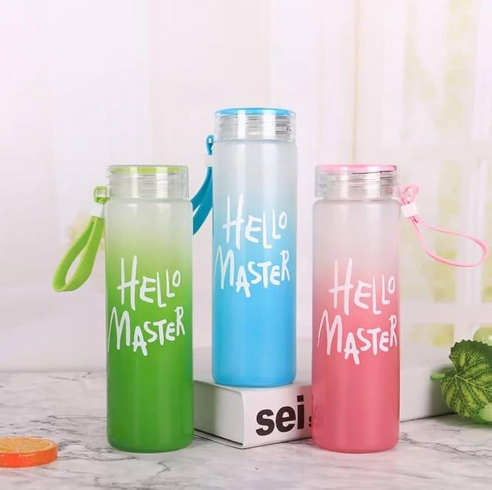 Master Glass Water Bottle with Airtight Cap Holder Strap, 480 ml