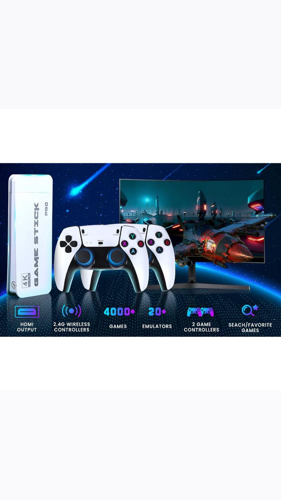 2.4G Wireless 3D 4K Ultra HD Stick with Dual Rocker - Video Game Console Set