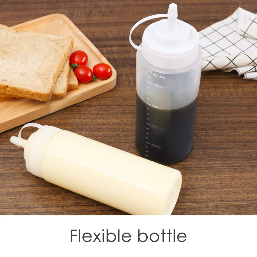 500 Ml Plastic Bottles with Caps, Condiment Bottles for Painting, Baking, Ketchup, Mustard, Mayonnaise, Oil and More