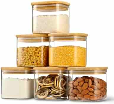 Large Glass Storage Jar, 200 ML, 300 ML Glass Food Storage Containers with Bamboo Lid, Kitchen Containers Cereal Canisters Decorative Jar for Candy Snack Cookies Coffee Tea Nuts