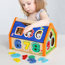 Wooden Interlocking Toy House With Numbers shape,digital, Geometric Shapes And Signs