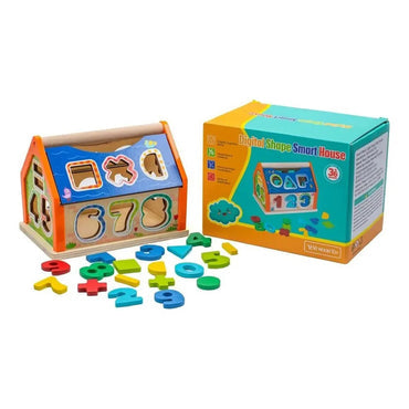 Wooden Interlocking Toy House With Numbers shape,digital, Geometric Shapes And Signs
