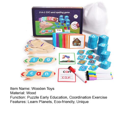 Wooden Word Spelling Game Learn Planets Eco- Math Educational Toy Kids