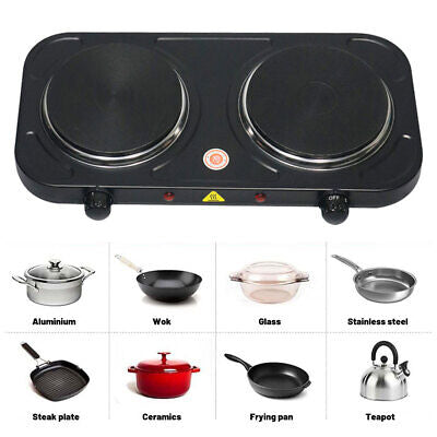 Raf Electric Hot Plate Cooker Double Portable Table Top Kitchen Hob Stove 2000W