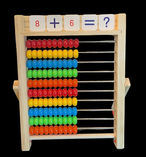 Wooden Abacus for Kids Math - 10 Row Bead Counting Frame with Counting Sticks & Number Alphabet Cards, Learn Counting, Educational Gift for Toddlers, Preschoolers - Ideal for Home, School & Daycare