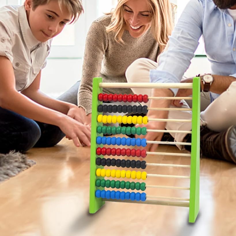 Wooden Abacus for Kids Math - 10 Row Bead Counting Frame with Counting Sticks & Number Alphabet Cards, Learn Counting, Educational Gift for Toddlers, Preschoolers - Ideal for Home, School & Daycare