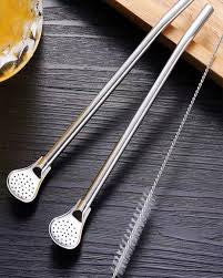 6 pcs Stainless Steel Straws with Brush Yerba Mate Bombilla Tea Gourd Reusable Straws Filtered Spoon Straw Mate Drink Bombilla Drinkingمصاصة مته