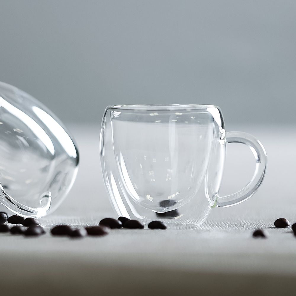 Double Wall Insulated Glass Tea Coffee Latte Glass Hot Cold Cup Mug Handle 200ML
