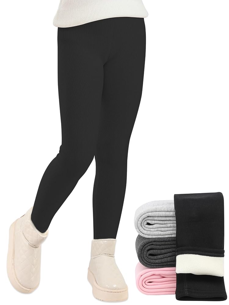 Kids Fleece Lined Leggings High Waist Yoga Pants, Casual Base Layer Plus Size