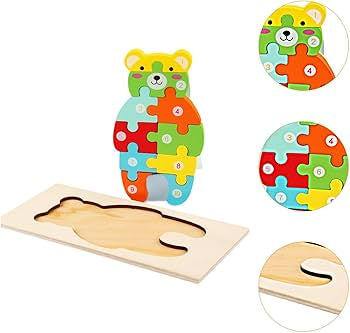 Wooden jigsaw puzzle, specifically a 3D animal-shaped puzzle (bear).