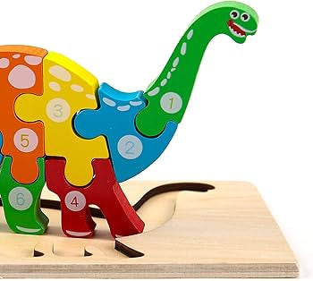 wooden dinosaur-shaped jigsaw puzzle designed for children.