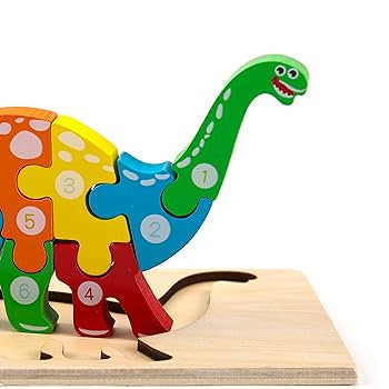 wooden dinosaur-shaped jigsaw puzzle designed for children.