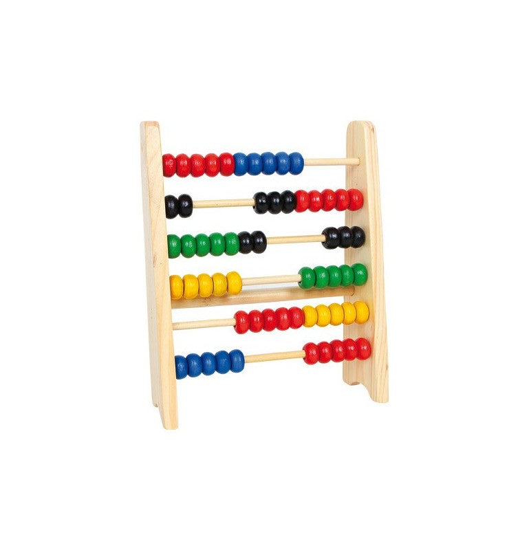 Computing rack, wooden abacus with colorful beads, designed as an early childhood educational game.