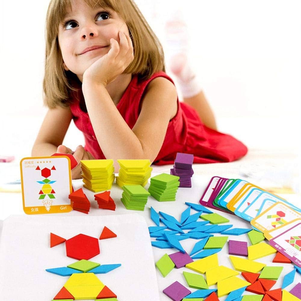 Geometric Solid 180 pieces, Patern Blocks Set Geometric Manipulative Shape Puzzle Educational Montessori Tangram Learning Toys for Toddlers Kid Ages 3-8