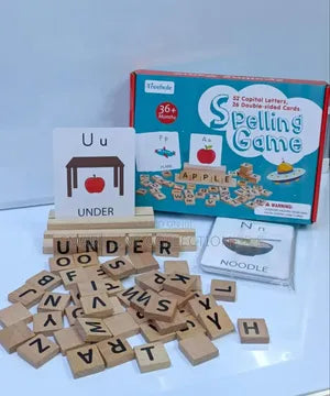 Spelling game designed for children, Includes 52 capital letters and 26 double-sided cards.