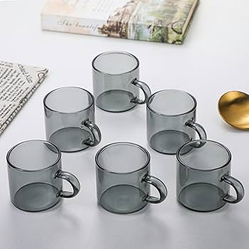 Gray Mirror Glass Coffee Cups set of 6 pcs