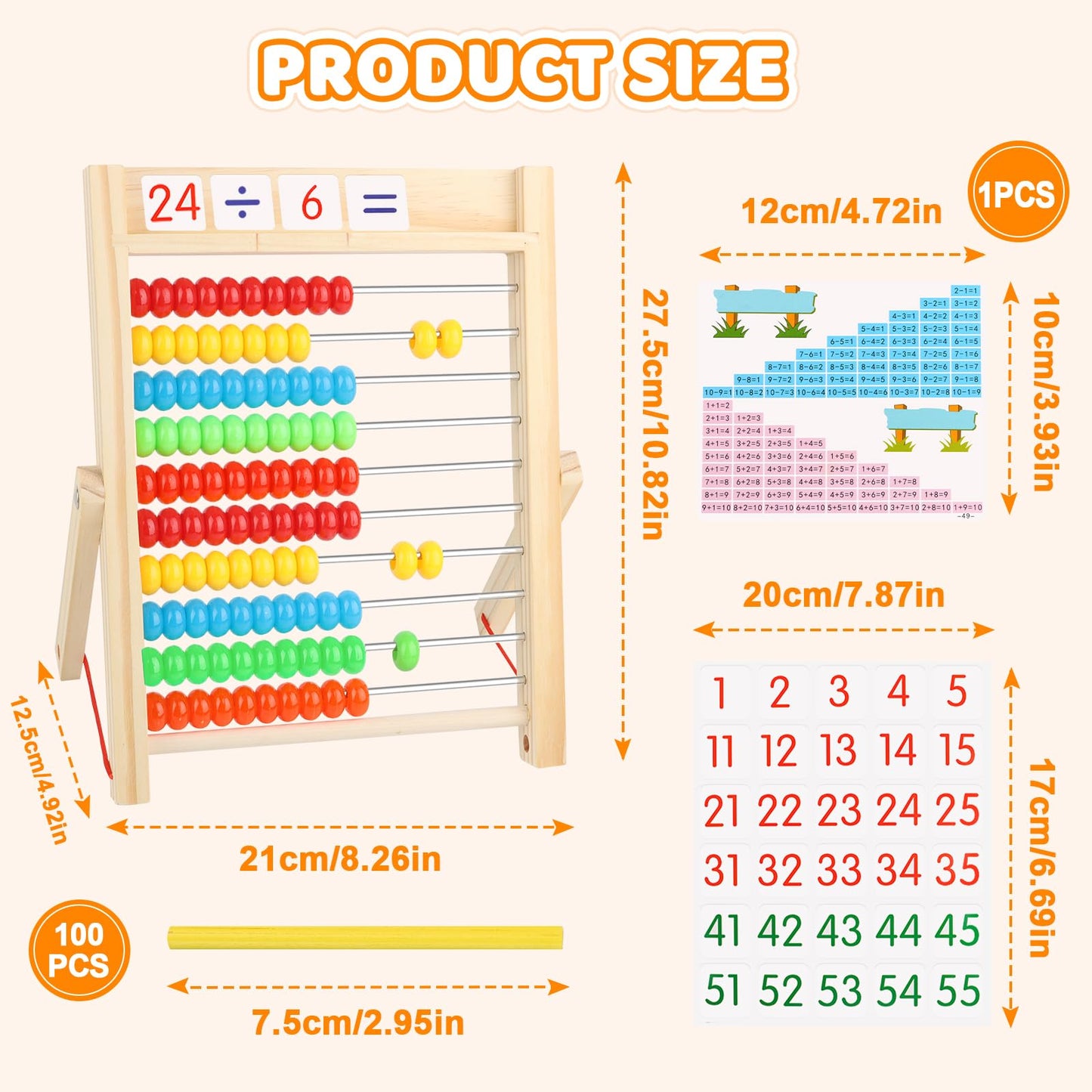 Multi-functional Wooden Learning Toy Calculator - Abacus and Counting Set