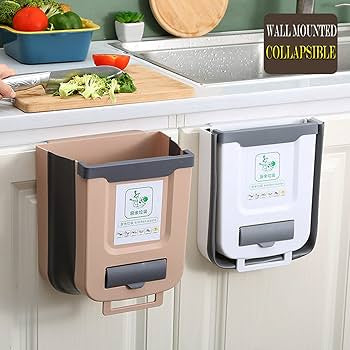Hanging kitchen trash can, foldable, bedroom bathroom trash can, brown