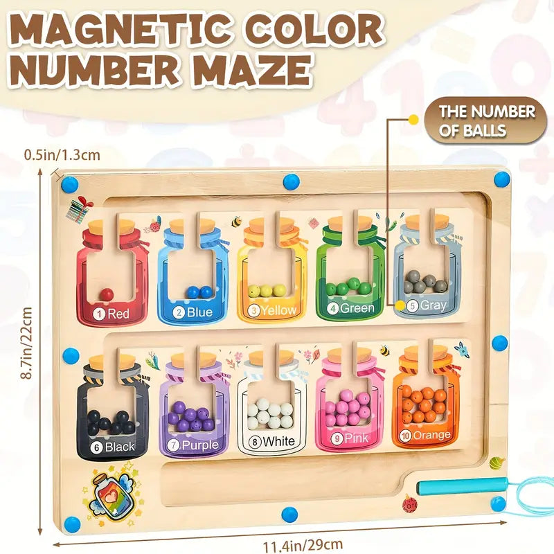 Children Montessori Toy Location Maze, Magnetic Pen Moving Ball Game Color Sorting Counting Board Fine Motor Training Sensory Educational Toys