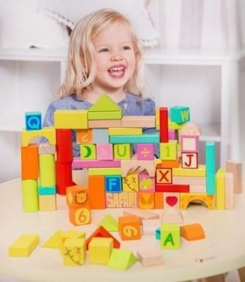 City Construction Wooden Building Blocks Set with Play Mat, Educational Toddler Toy for 3 Year Olds, Learn Numbers and Words, Develop Essential Skills