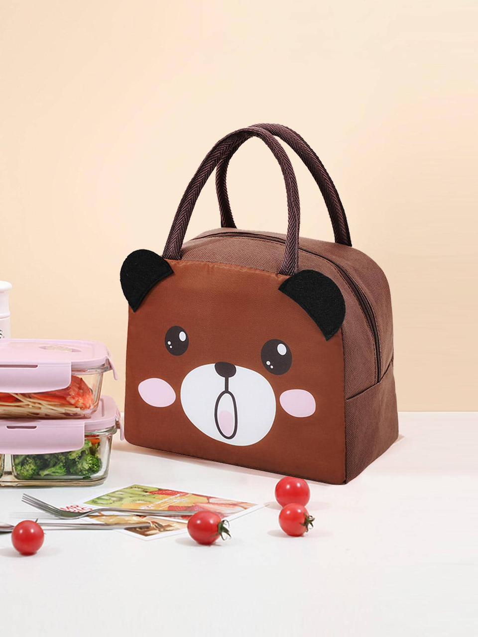 Cartoon Bear Design Lunch Bag, Cute Polyester Insulated Lunch Bag For Office Work School Picnic