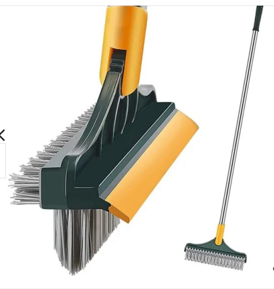Cleaning Tool Bathroom Cleaning Brush with Wiper 2 in 1 Tiles Cleaning Brush Floor Scrub Bathroom Brush with Long Handle 120° Rotate Bathroom Disposable Plate