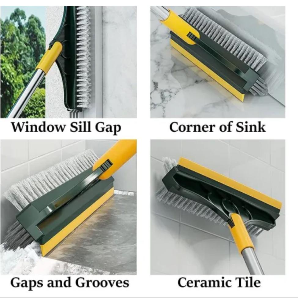 Cleaning Tool Bathroom Cleaning Brush with Wiper 2 in 1 Tiles Cleaning Brush Floor Scrub Bathroom Brush with Long Handle 120° Rotate Bathroom Disposable Plate