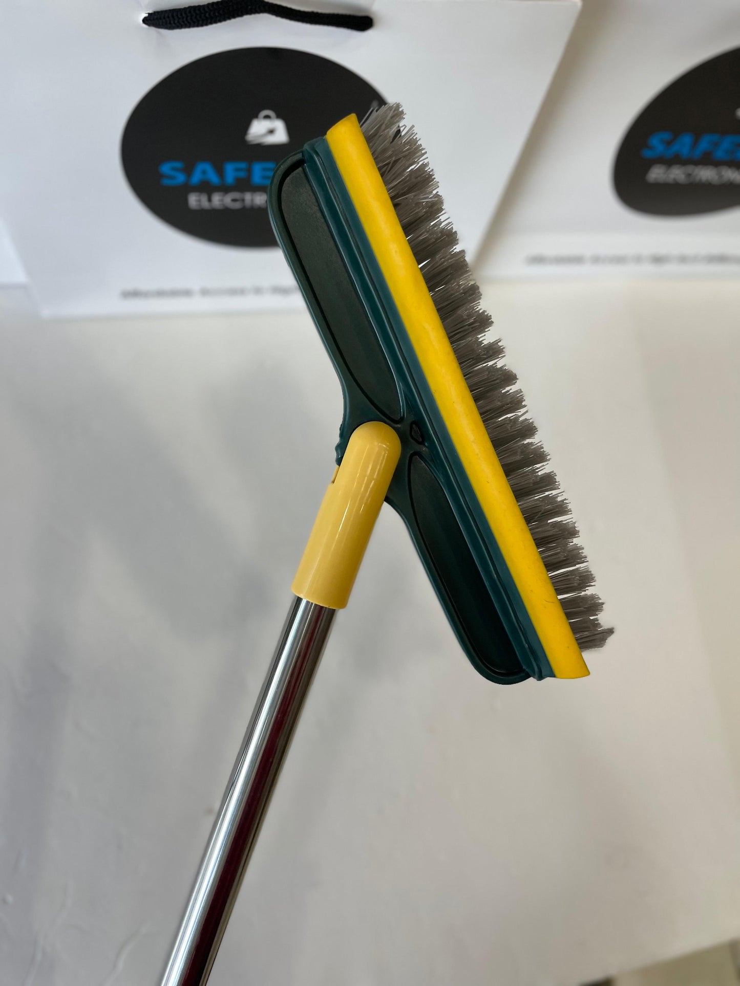 Cleaning Tool Bathroom Cleaning Brush with Wiper 2 in 1 Tiles Cleaning Brush Floor Scrub Bathroom Brush with Long Handle 120° Rotate Bathroom Disposable Plate