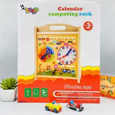 Wooden Calendar, Clock And Computing Educational Wooden Toy Rack For Kids