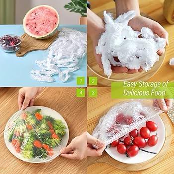 100PCS Shrinkable Food Covers Fresh Keeping Bags Elasticated Covers Plastic Cling Film Bags Plastic Stretch for Keeping Meals Fruits and Vegetables Fresh in the Refrigerator