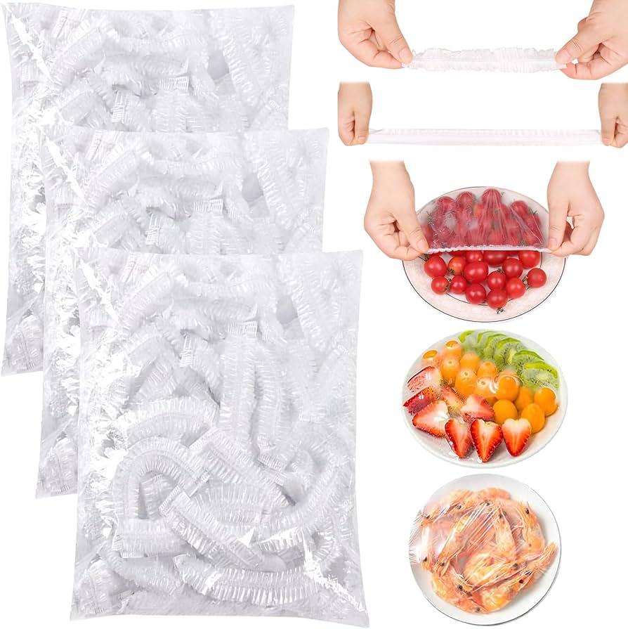 100PCS Shrinkable Food Covers Fresh Keeping Bags Elasticated Covers Plastic Cling Film Bags Plastic Stretch for Keeping Meals Fruits and Vegetables Fresh in the Refrigerator