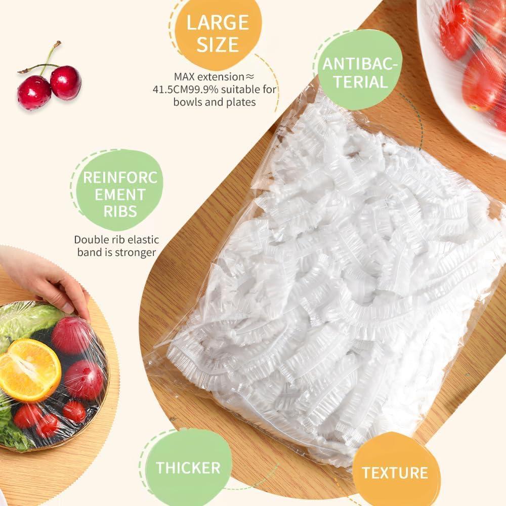 100PCS Shrinkable Food Covers Fresh Keeping Bags Elasticated Covers Plastic Cling Film Bags Plastic Stretch for Keeping Meals Fruits and Vegetables Fresh in the Refrigerator