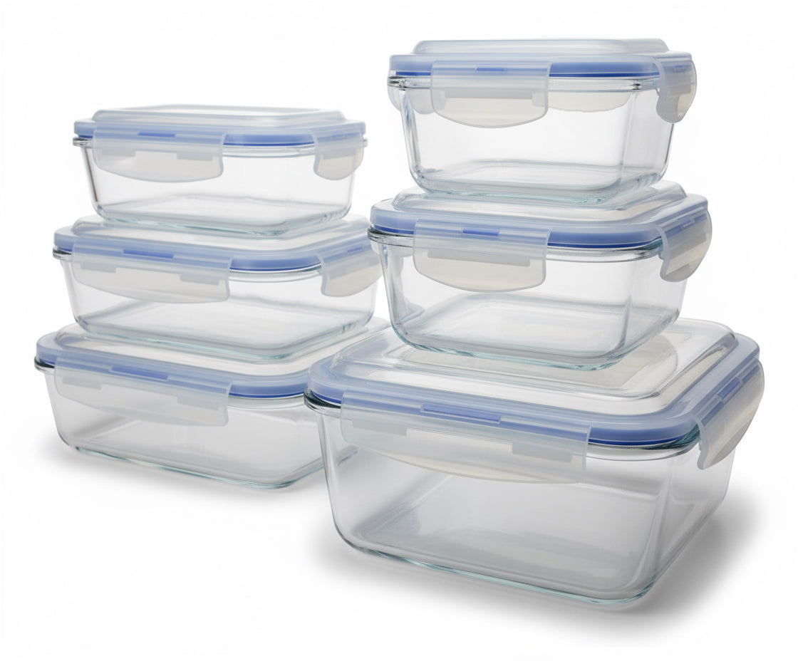 Phoenix 3 Pcs Glass  Set containers squared 530ML,800ML, 2200ML