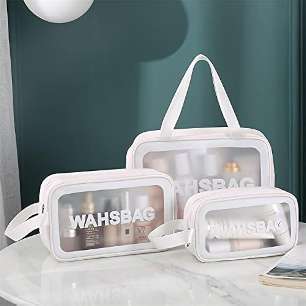 3 pcs of WASHBag Cosmetic Pouch, Make up Bag for Home & Travel, Toiletry Bag for Cosmetics, Brushes, Accessories (Set of 3 Wash Bag )J-8