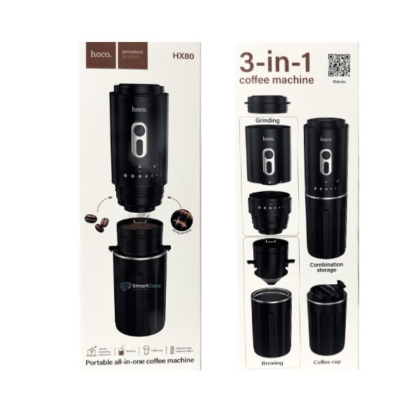HOCO HX80 Portable Coffee Maker with Adjustable Grinder and Integrated Coffee Container