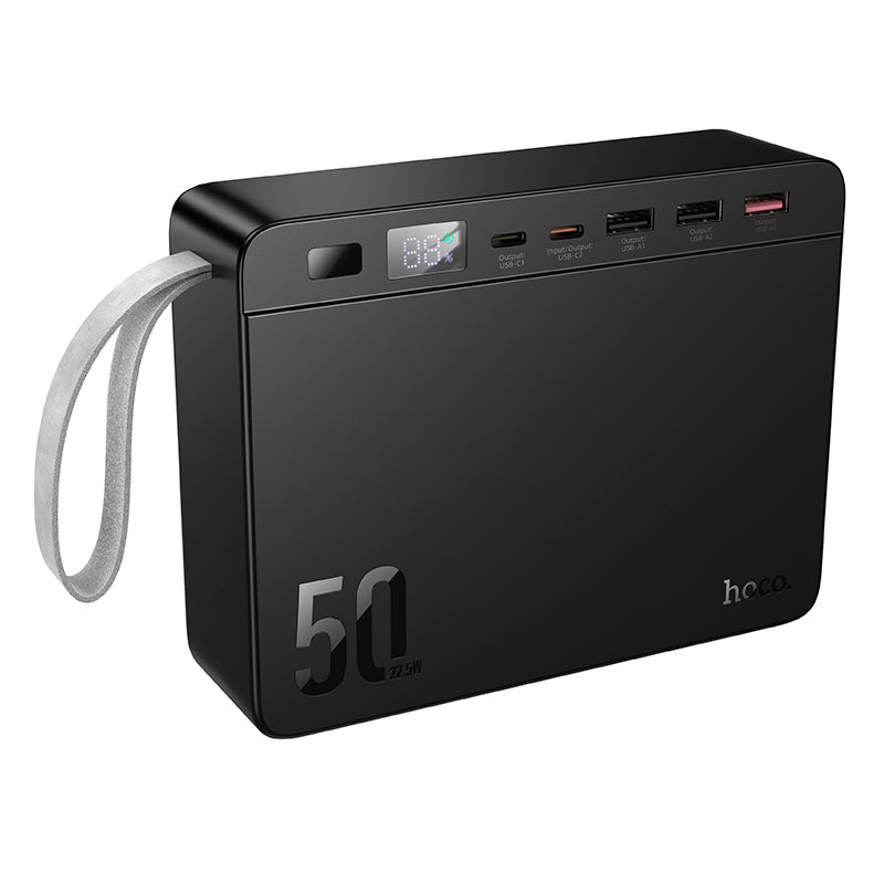 HOCO J166 50000mAh Power Bank With 22.5W Fast Charge, PD 20W USB-C, Multi-Port Output, LiFePO4 Battery, LED Lighting | Black