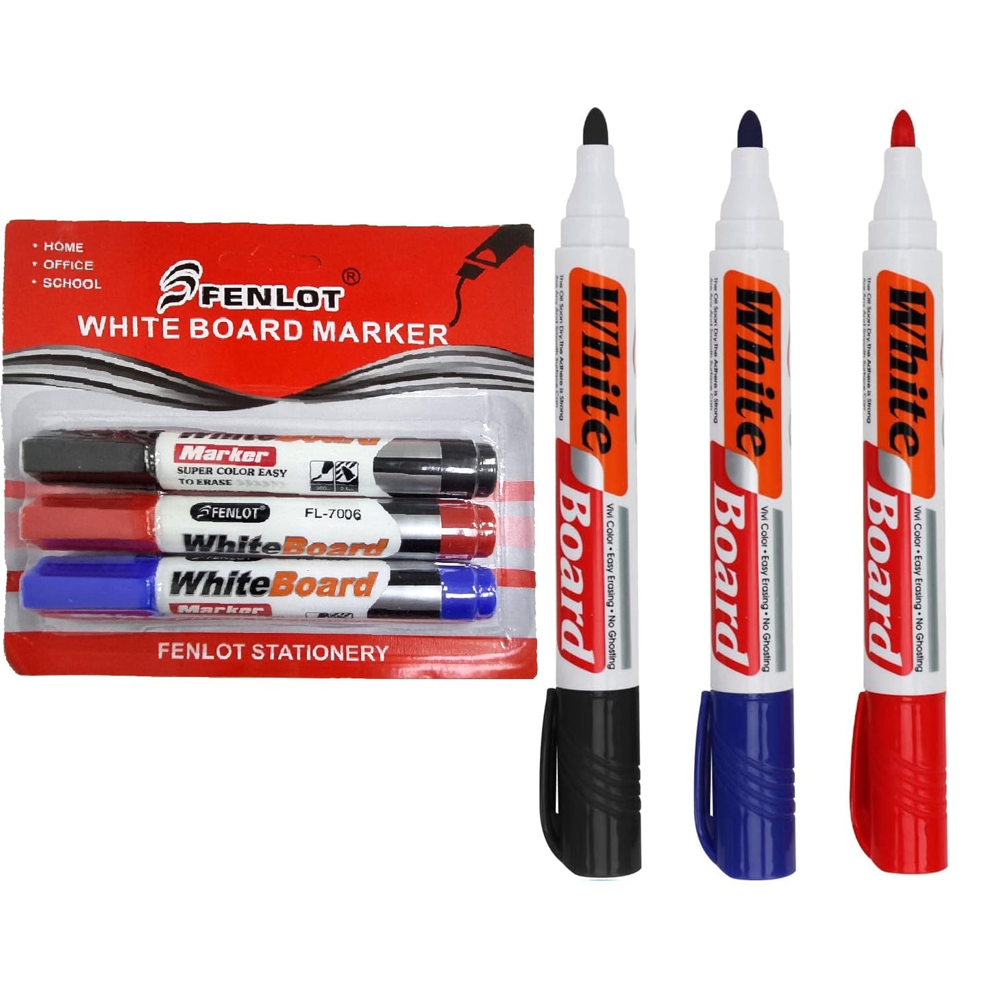 Whiteboard Marker Set – 3PCS (Red, Blue, Black), Easy-Erasing, Low-Odor Dry Erase Markers for Whiteboards, Perfect for Office, School, and Home Use