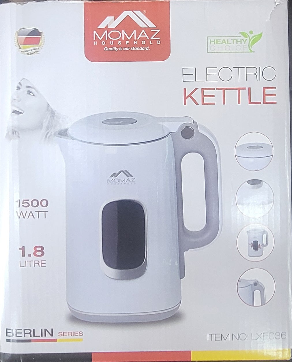 Momaz Electric Kettle 1500W | 1.8L | 360° LXE036 with Screen Temperature Display