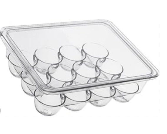 Kitchen Covered Egg Tray Holder, Refrigerator Storage Container 12 Eggs Carrier Bin, Clear Plastic Egg Organizer K-376