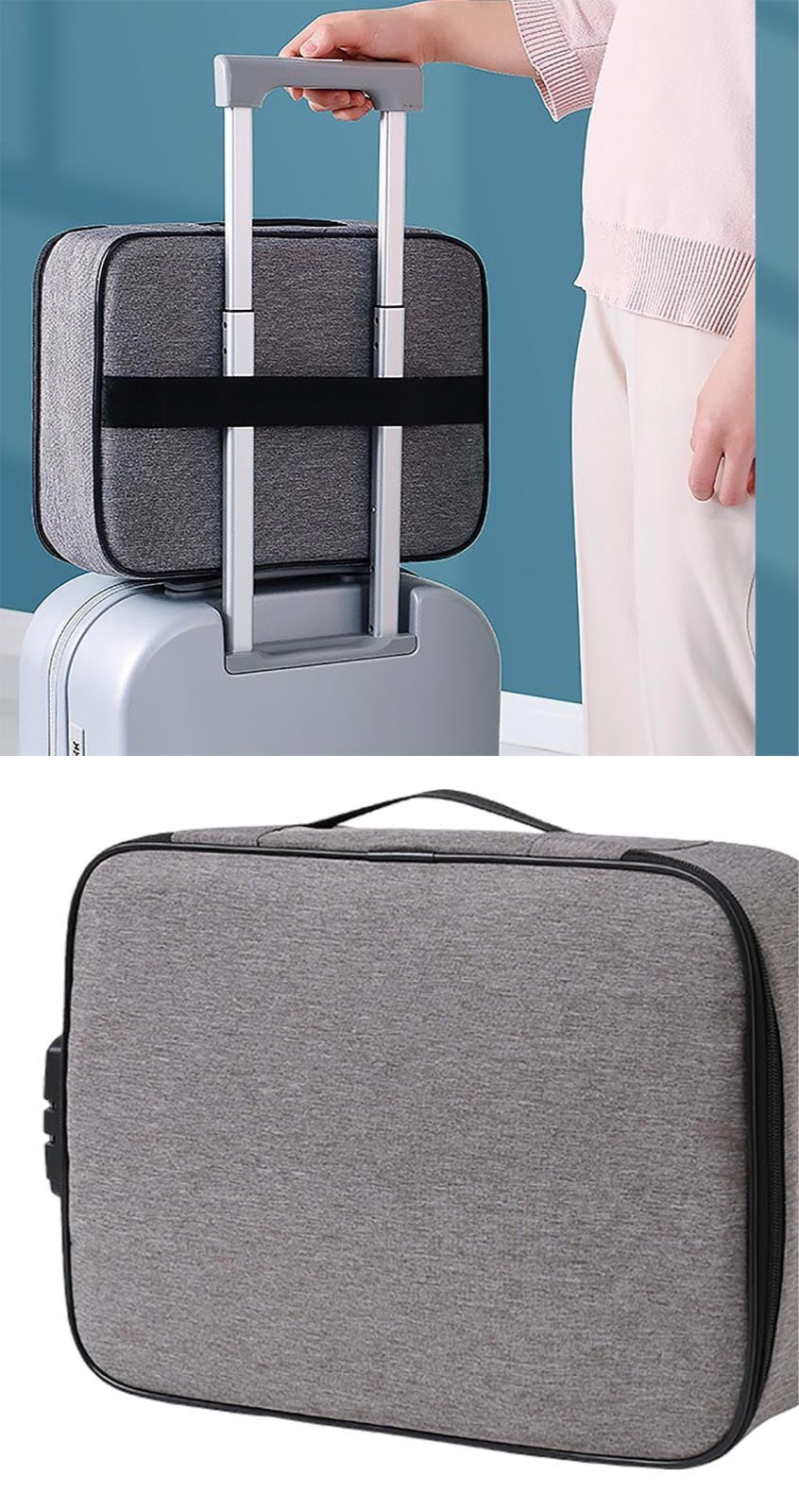 Fireproof Waterproof Document, Laptop Bag Safety,Organizer Zipper Money Pouch Multi-Layer Card Case Travel File Bag Papers Storage Box