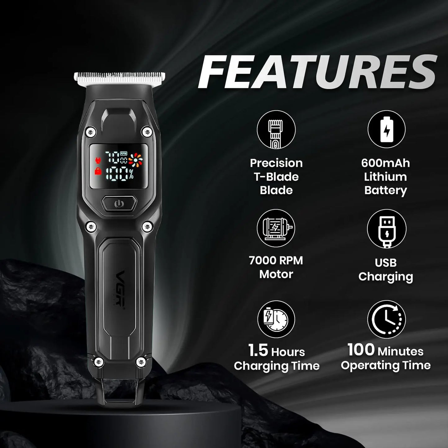 VGR V-964 Professional Hair Trimmer for Men .5 Hour Runtime, Quick Charge, Stainless Steel Blades, Cord/Cordless Use