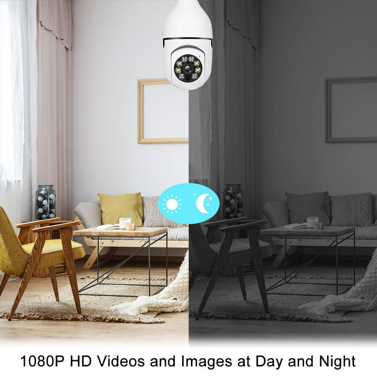 Home Security Camera Wireless WIFI Outdoor Surveillance Camera with Light Bulb 1080 HD Motion Detection 360 Degree Wide Angle